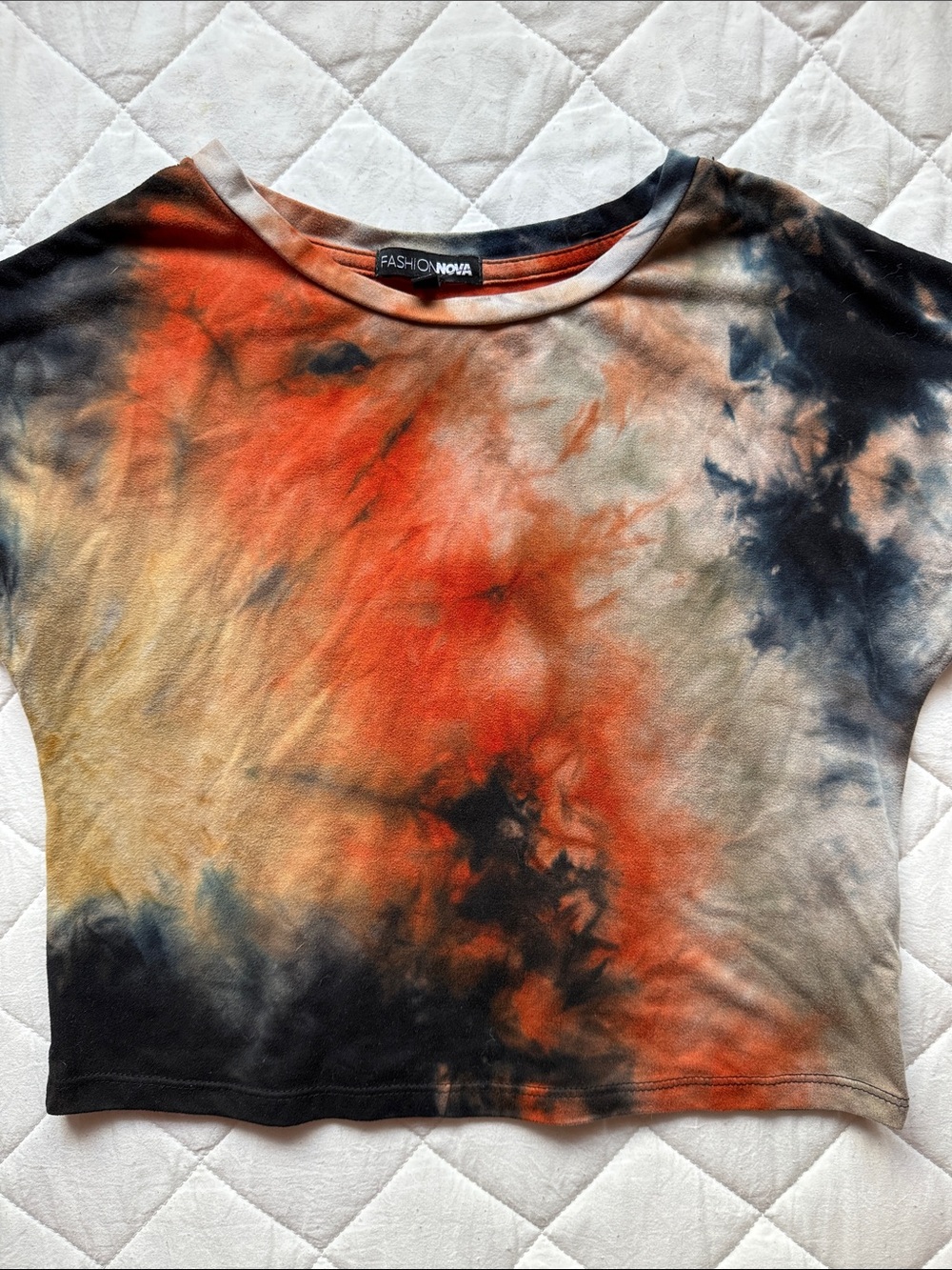Fashion Nova Orange Black Cream Tie-Dye Crop Top